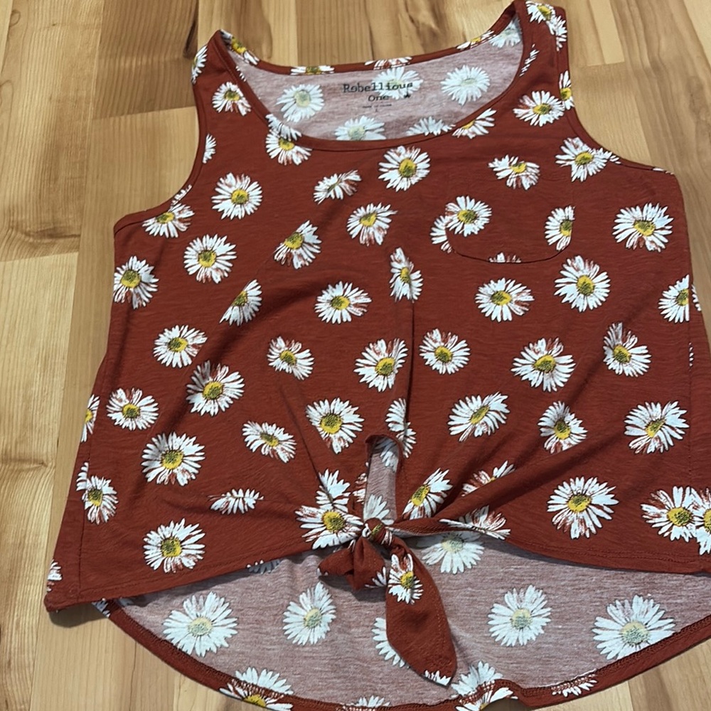 Rebellious One Floral Rust Juniors Tank